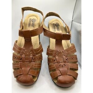 Earth Spirit Womens 9 Brown Cutout Fisherman Sandals Comfort Hook & Loop Walking